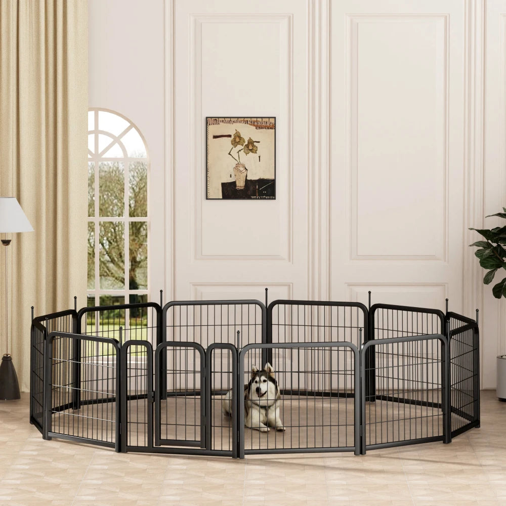 12-Panel Outdoor Dog Playpen – 24" Portable Pet Fence for Small Dogs, Puppies, Rabbits & Small Animals