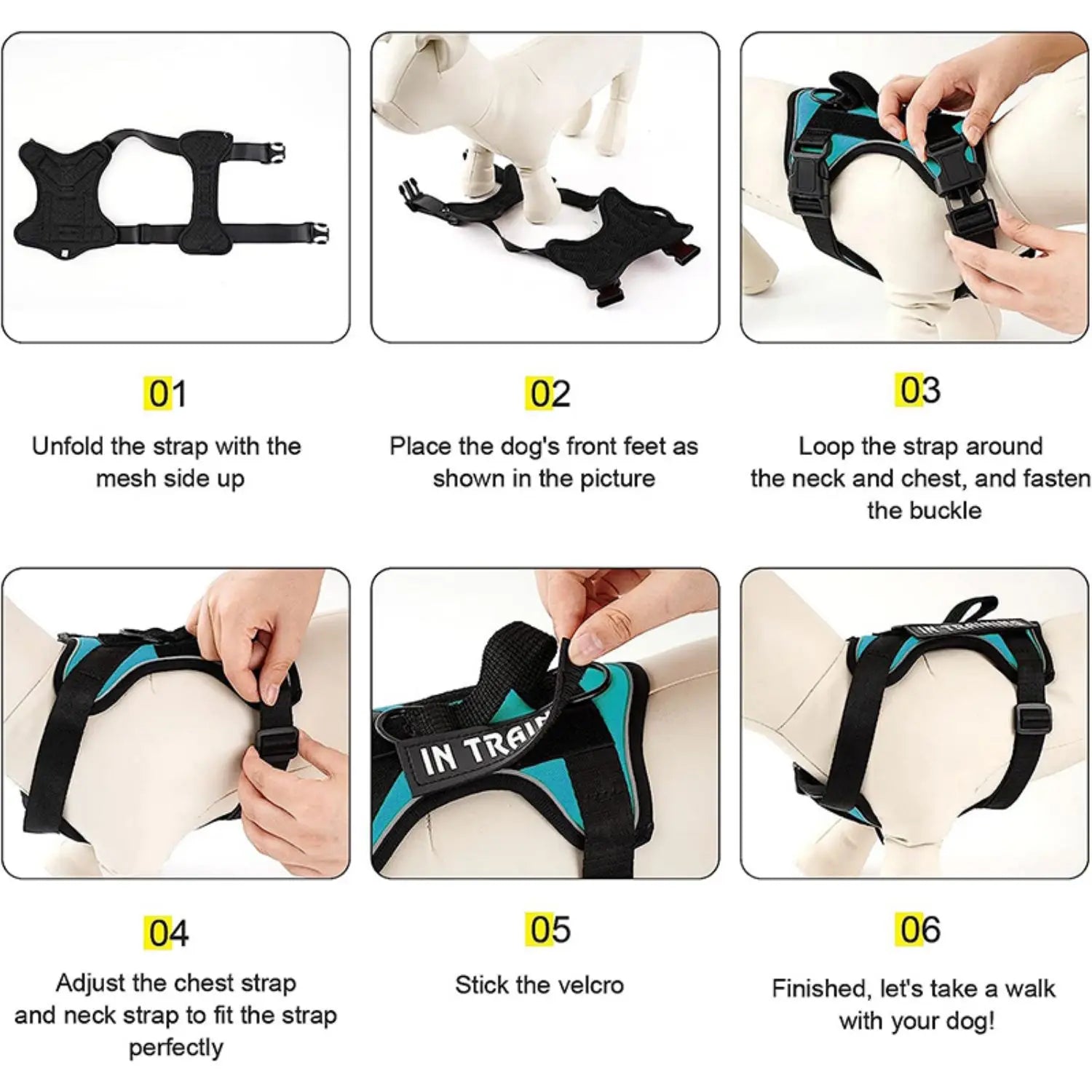 Service Dog Harness – Reflective Adjustable Dog Vest with 5 Patches, Soft Oxford & Mesh