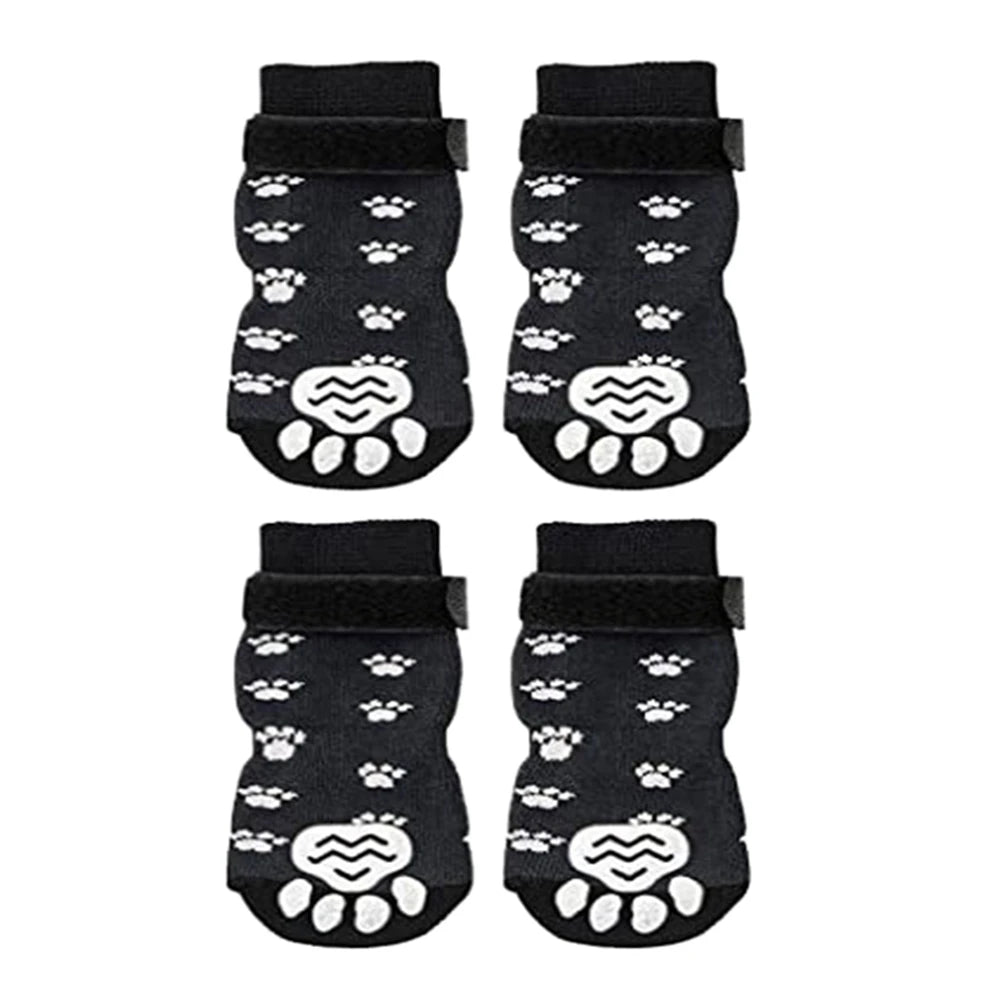 4-Pack Anti-Slip Dog Socks – Adjustable Paw Protectors with Rubber Grip for Indoor Traction
