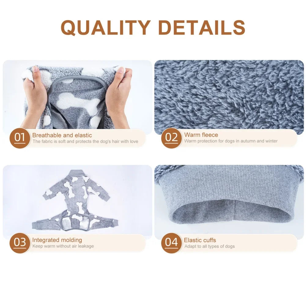 4-Legged Fleece Dog Pajamas – Soft, Stretchable Full-Body Onesie