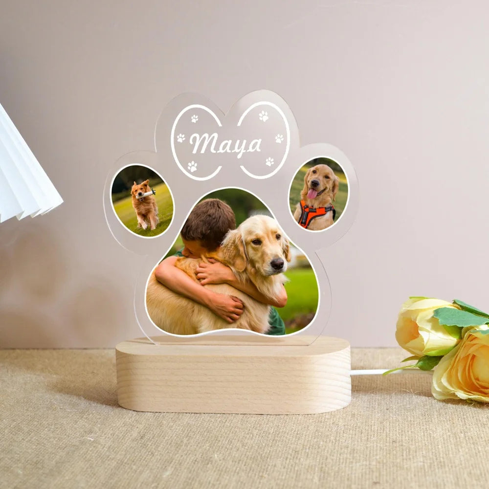 Custom Pet Memorial Photo Plaque – Acrylic Frame with Wooden Base