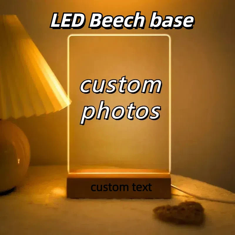 Custom Pet Photo LED Night Light – Acrylic & Wooden Stand