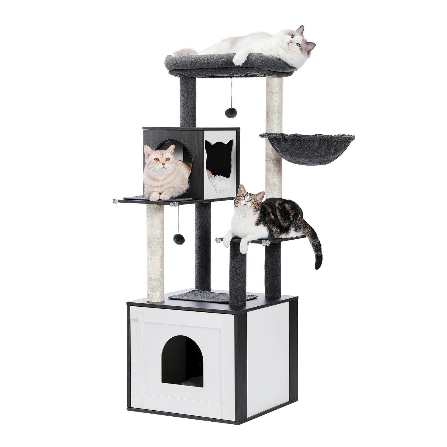 Multi-Level Cat Tree – Condo Tower with Hammock, Scratching Posts & Toys