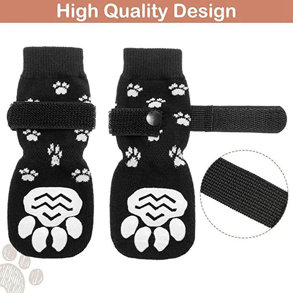 4-Pack Anti-Slip Dog Socks – Adjustable Paw Protectors with Rubber Grip for Indoor Traction