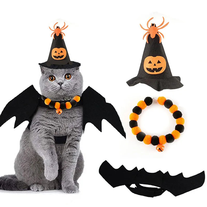 Cat Halloween Costume – Bat Wings, Hat & Necklace Set for Cats & Small Dogs