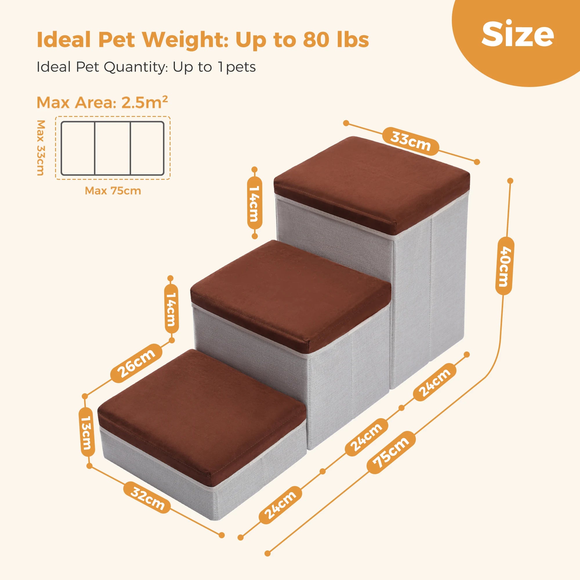 3-Tier Foldable Dog Stairs with Storage – Adjustable Height Pet Steps with Non-Slip Surface for Small & Senior Dogs and Cats (Indoor Use)