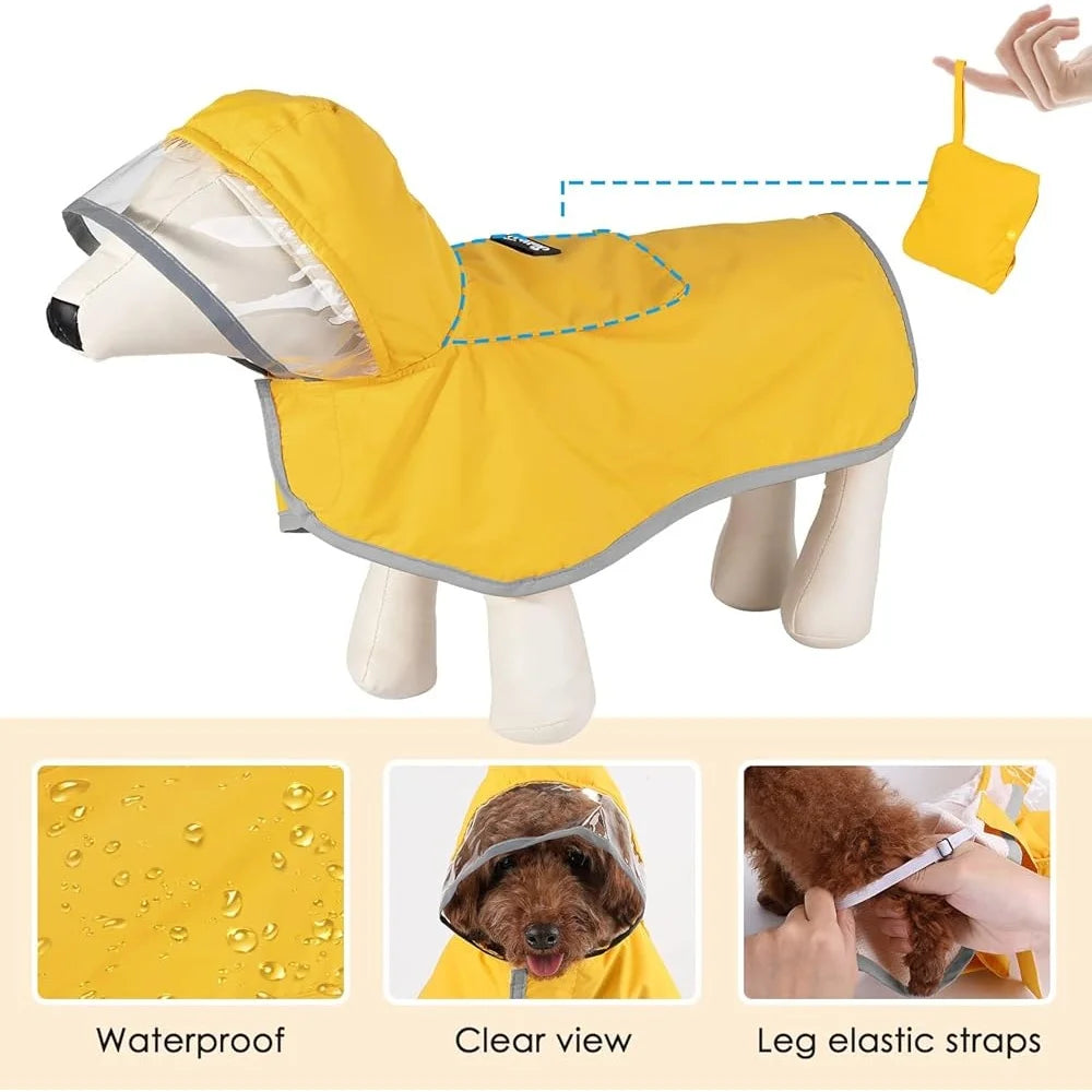 Adjustable Waterproof Dog Raincoat with Reflective Strips, Transparent Hood, and Storage Pocket – Small, Medium, Large Dogs