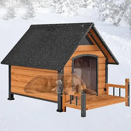 Outdoor Insulated Dog House – Weatherproof Large Dog Kennel with Anti-Chewing Iron Frame (50.87" L)