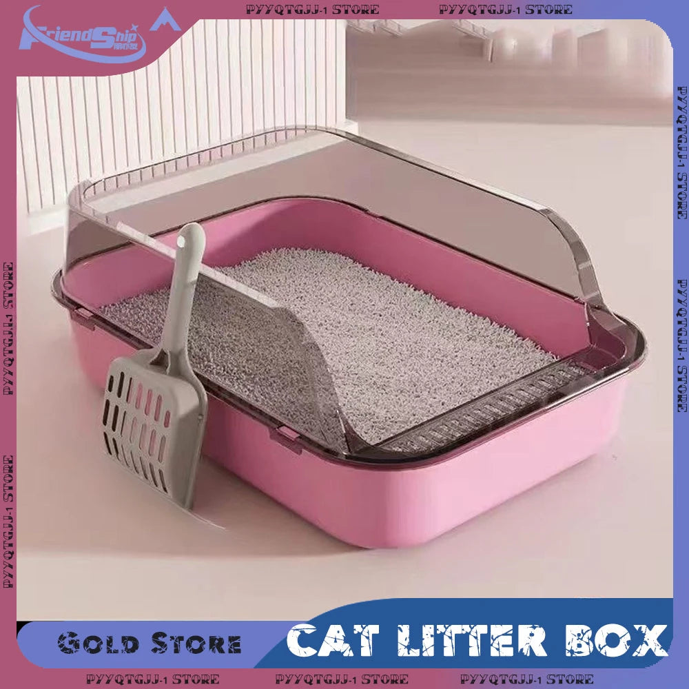 Semi-Closed Cat Litter Box – Large Capacity, Non-Stick Removable Tray with Splashproof Design for Kittens & Adult Cats