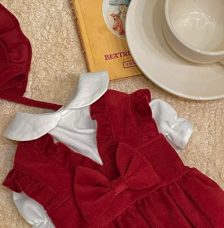 Winter Puppy Princess Dress – Warm Bow Knot Dog Dress Set with Hair Clip