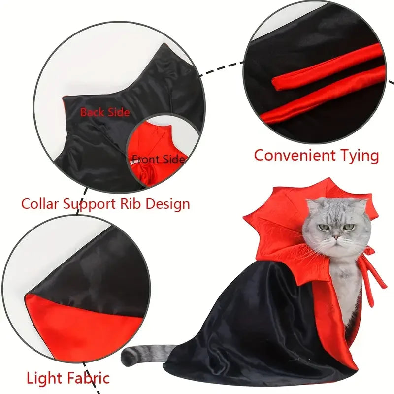 Halloween Vampire Cape – Red & Black Cloak for Cats & Dogs