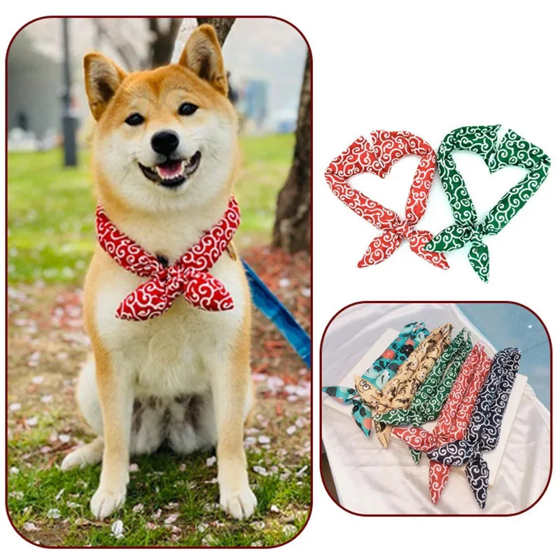 Japanese Farmhouse Style Dog Bandana – Soft Cotton Pet Scarf with Bow Accent for Akita, Shiba & More