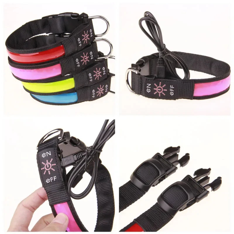 LED Glowing Dog Collar – USB Rechargeable Adjustable Flashing Safety Night Light for Small, Medium & Large Dogs
