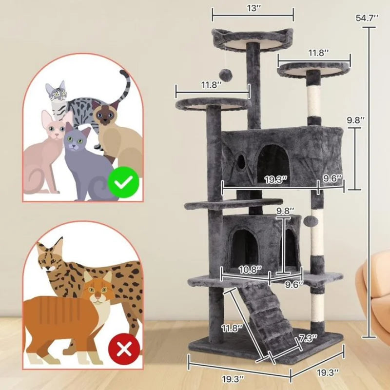 54" Cat Tree – Multi-Level Climbing Tower with Scratching Posts, Cat Condo, and Perch for Indoor Cats and Kittens