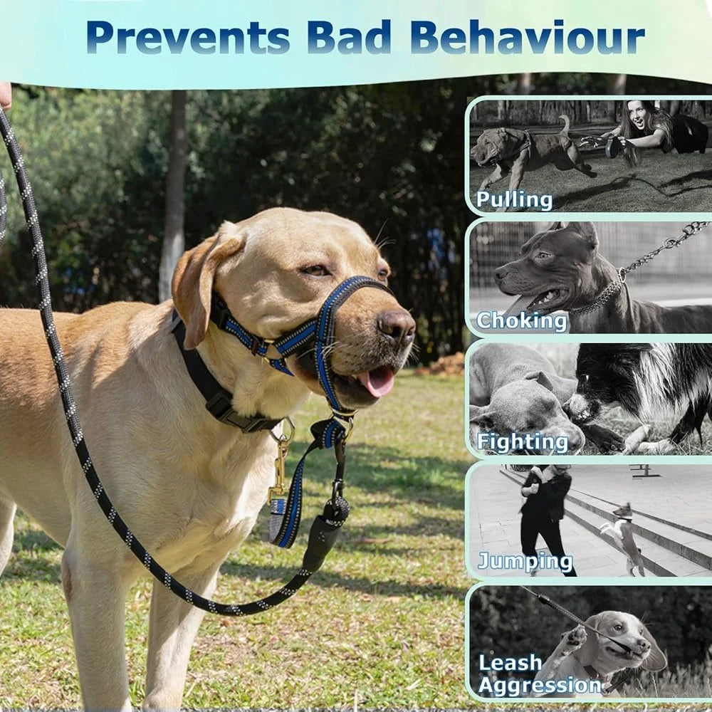 No-Pull Dog Head Halter – Gentle Face Harness with Reflective Leash for Medium to Large Pulling Dogs