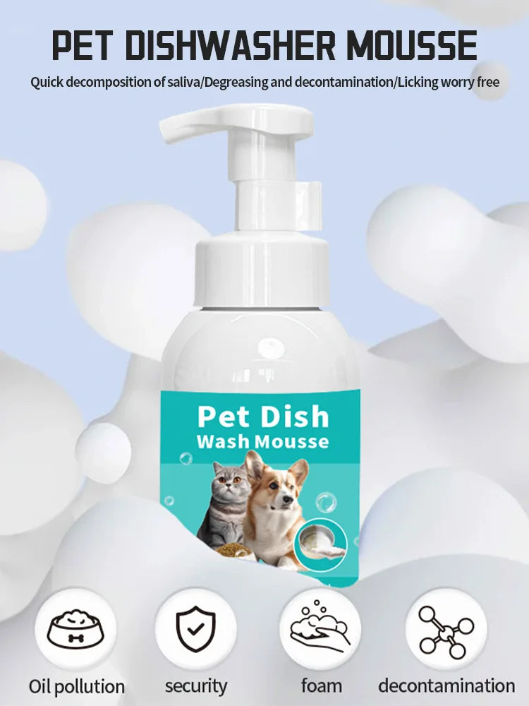 300ml Pet Dish Cleaning Mousse – Fast-Acting Stain & Odor Eliminator for Cat & Dog Dishware | Multi-Purpose Pet Safe Formula