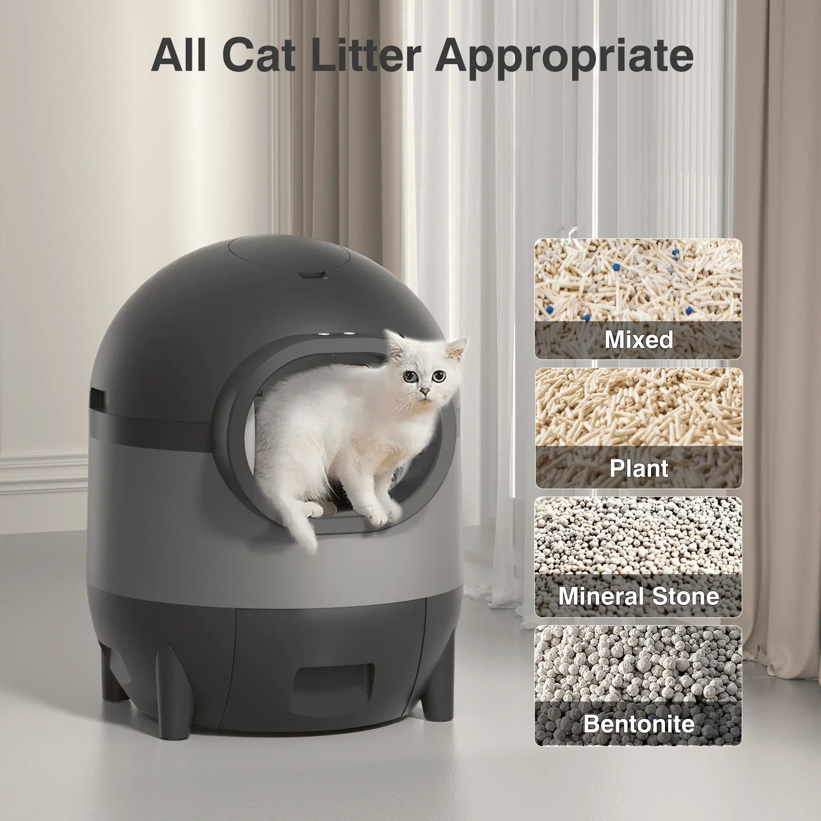 Automatic Cat Litter Box with 2.4G WiFi – Self-Cleaning Cat Litter Box with APP Control, Odor Management & Safety Sensors (Black)