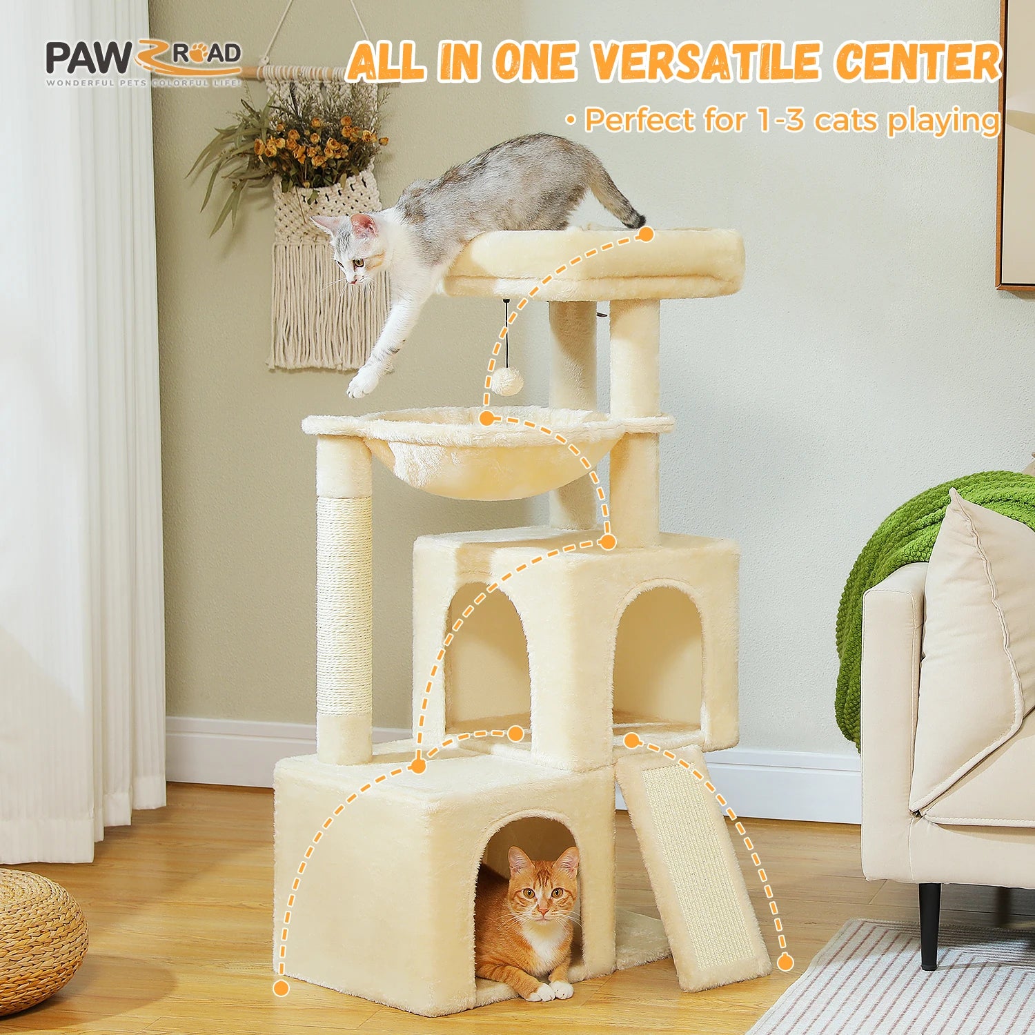 Large Multi-Level Cat Tree – Indoor Cat Tower with Condos, Scratching Pads & Toys