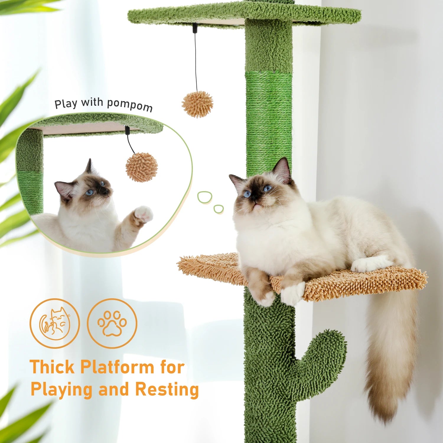 Cactus Cat Tree – 5-Tier Floor-to-Ceiling Tower with Hammock & Scratching Posts