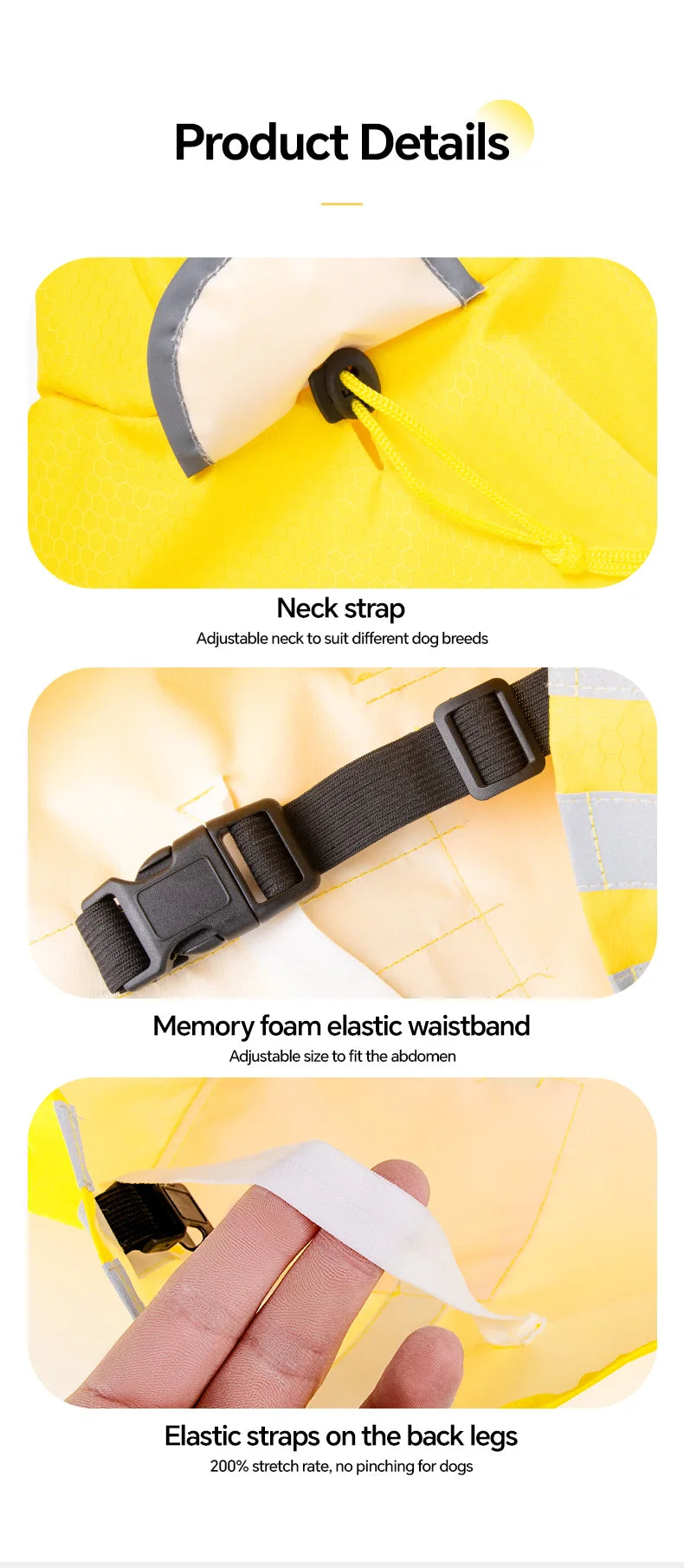 Large Dog Raincoat – Waterproof Reflective Hooded Yellow Jacket