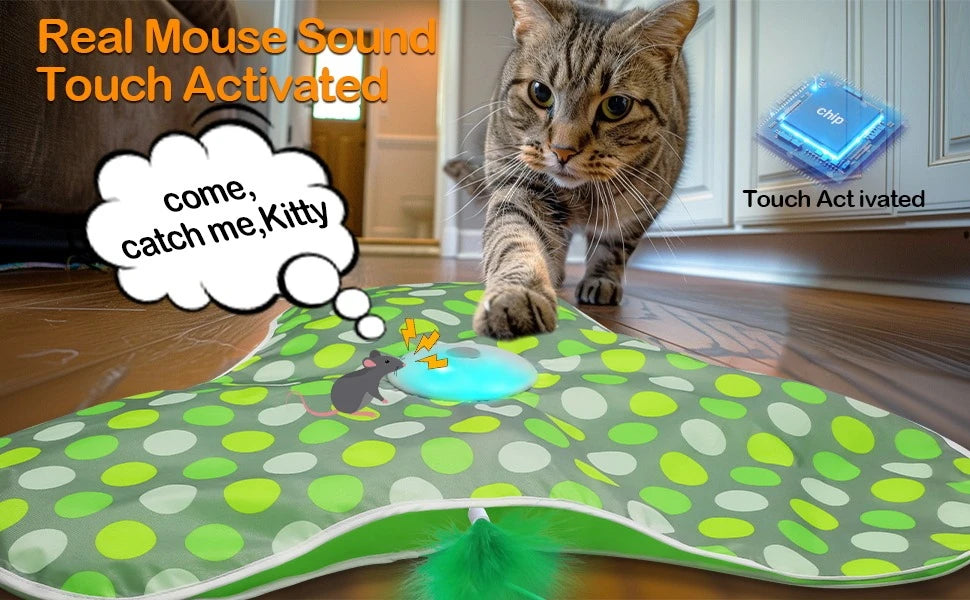 Smart Interactive Hide-and-Seek Cat Toy – Motion-Activated Squeaky Mouse & Feather Teaser for Indoor Cats