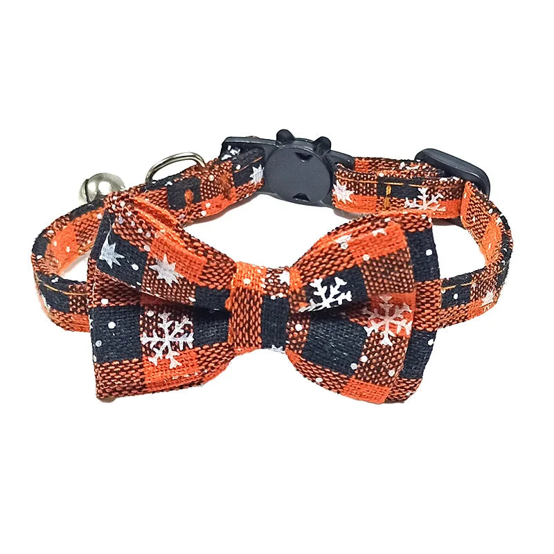 Plaid Breakaway Cat Collar with Bow Tie & Bell – Adjustable Holiday Pet Collar for Cats & Small Dogs