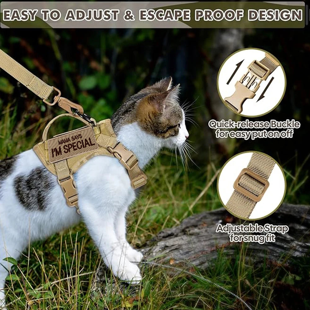 Tactical Cat Harness with Leash Set – Escape-Proof Adjustable Pet Vest with Control Handle for Large Cats & Small Dogs