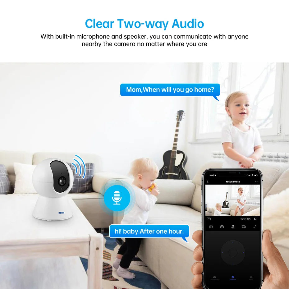 KERUI 5MP Mini Indoor WiFi Camera – Smart IP CCTV with Auto Tracking & Tuya App Support