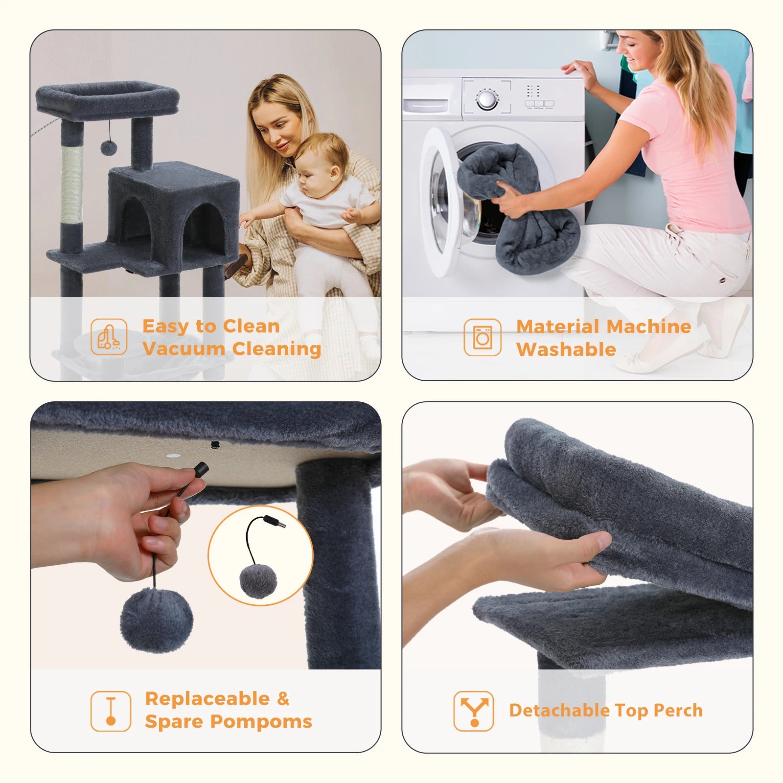 Multi-Level Cat Tree – Indoor Tower with Condo, Hammock & Scratching Posts