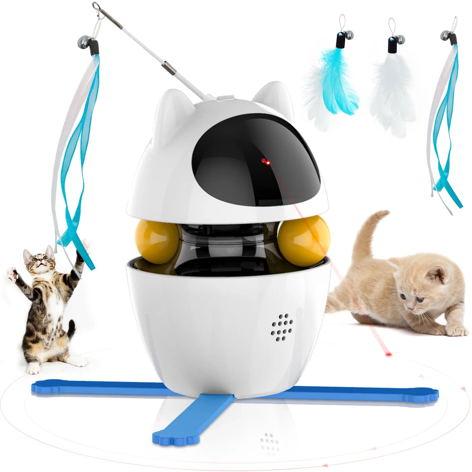 4-in-1 Electric Interactive Cat Toy – Automatic Laser, Feather, Chasing Ball & Exercise Toy for Indoor Cats – USB Rechargeable