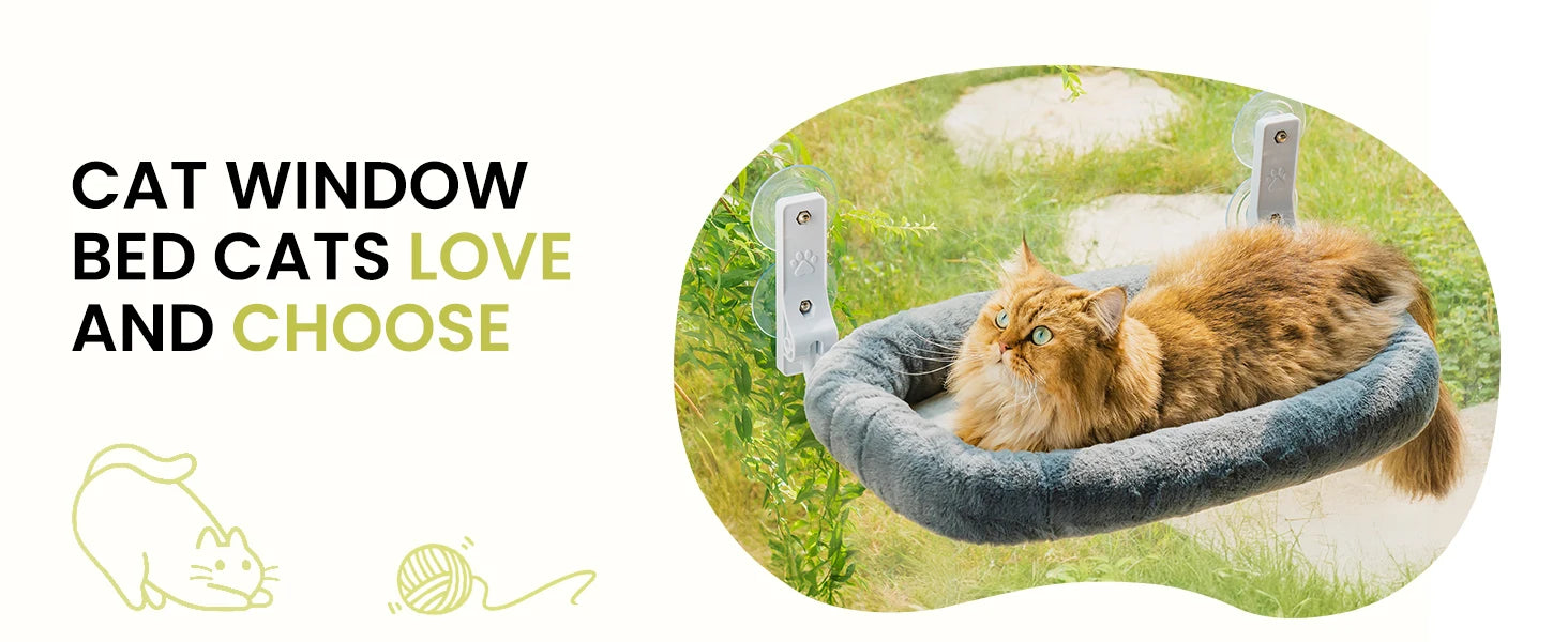 Mewoofun Foldable Cat Window Perch – Cordless Cat Hammock with 4 Strong Suction Cups & Removable Soft Cover (White, Brown, Green)