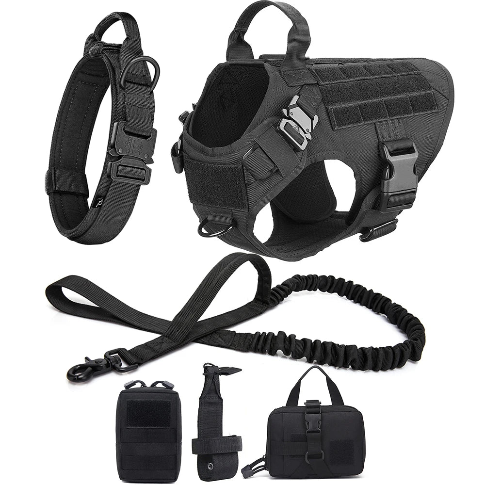 Tactical Dog Harness Set – Collar, Leash & Vest for Large and Small Dogs