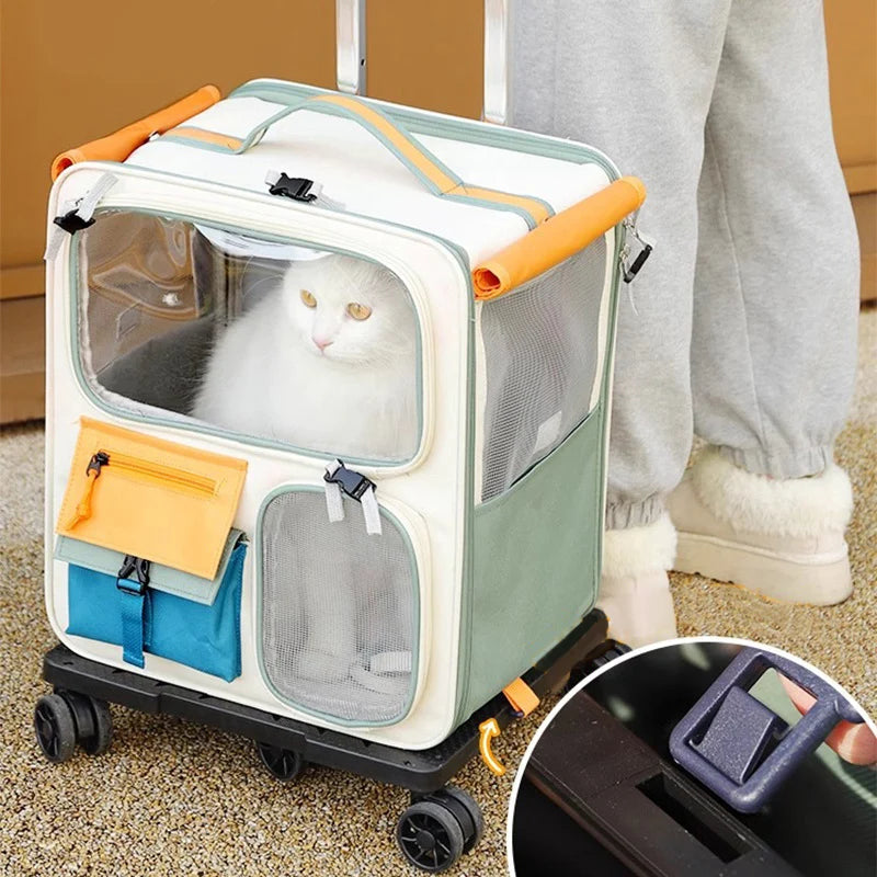 HOOPET Pet Travel Trolley – Portable Rolling Carrier for Cats & Small Dogs