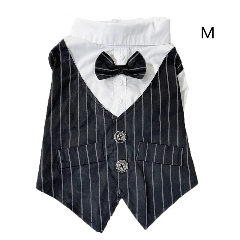 Dog Formal Shirt with Bow Tie – Stylish Tuxedo Suit for Small Dogs & Cats (Wedding & Party Outfit)