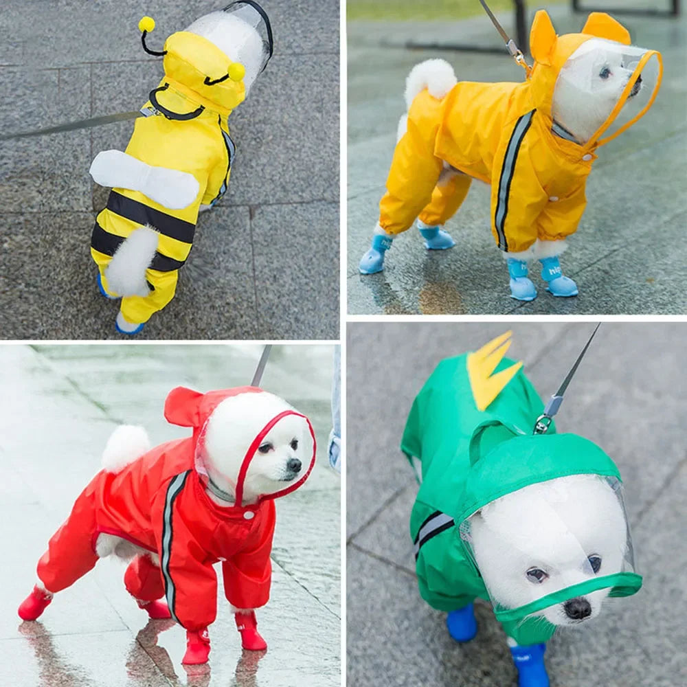 Bear Dog Raincoat – Full Body Waterproof Puppy Jacket with Hood