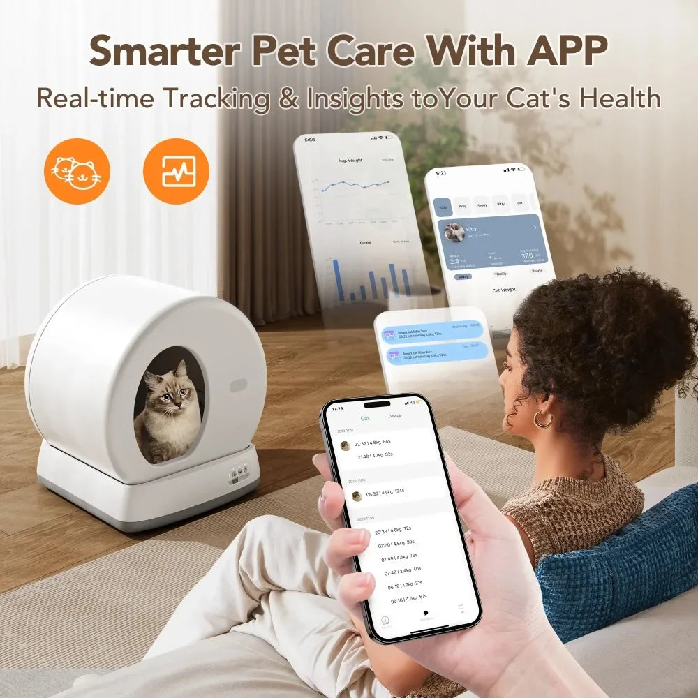 Modern Automatic Cat Litter Box – Self-Cleaning with App Control, Odor Isolation, Safety Sensors & Health Monitoring