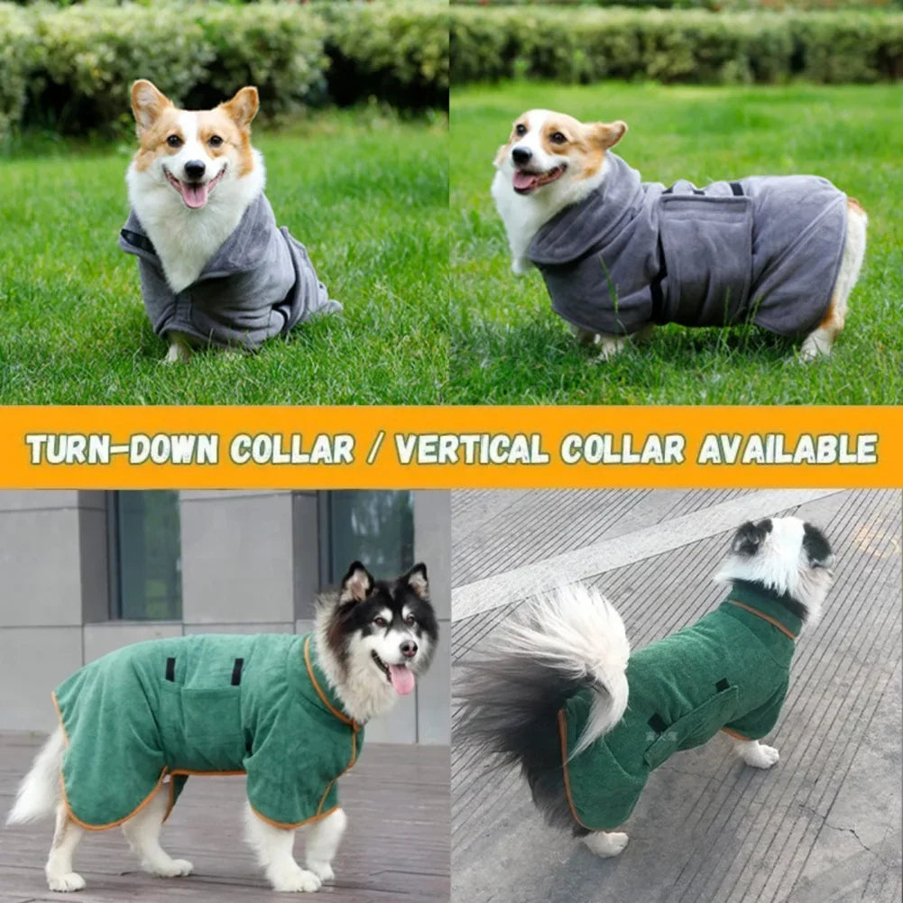 Dog Bathrobe – Quick-Dry Absorbent Towel Robe for Small, Medium & Large Dogs