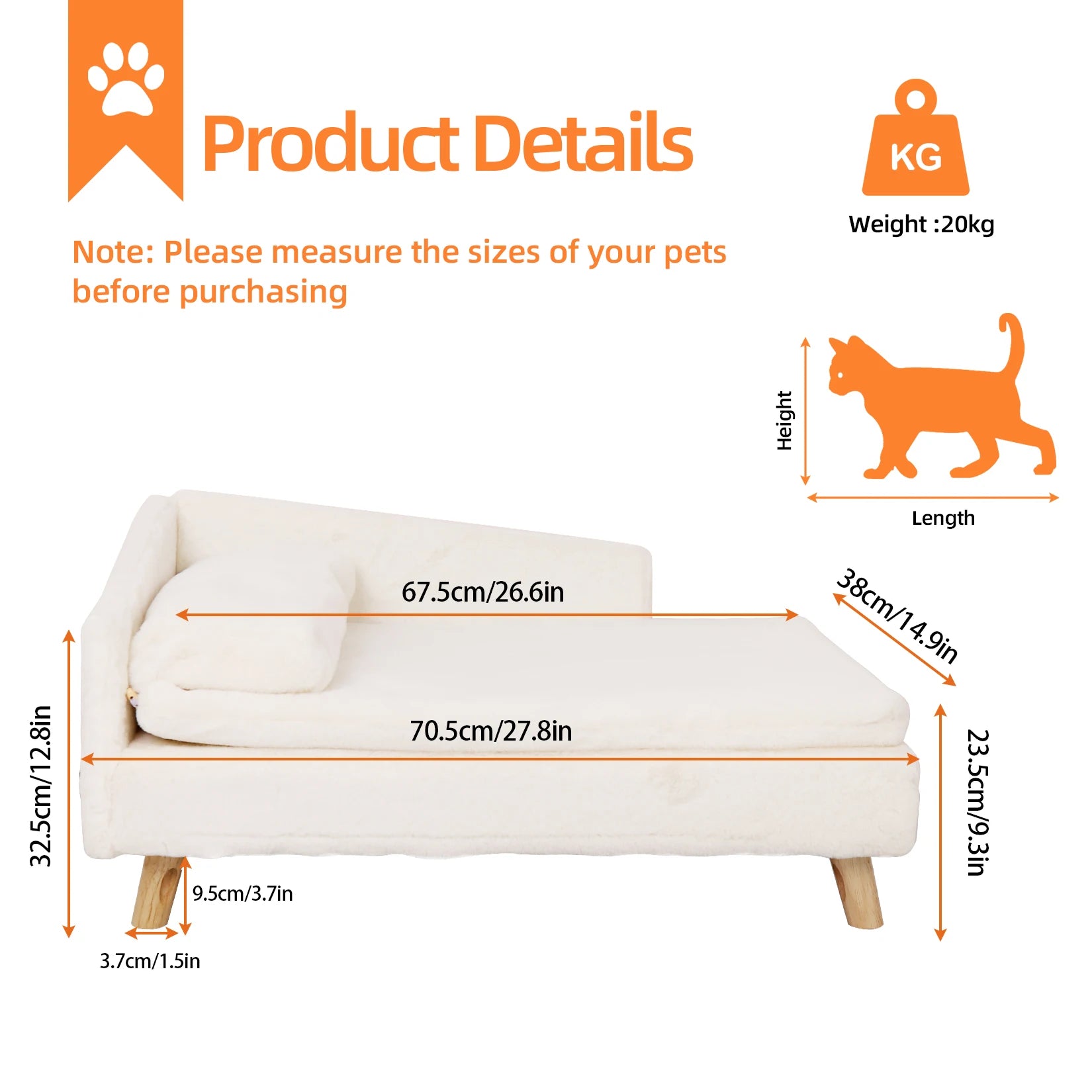 Nordic Elevated Pet Bed – Wooden Leg Pet Sofa with Waterproof Cozy Pad