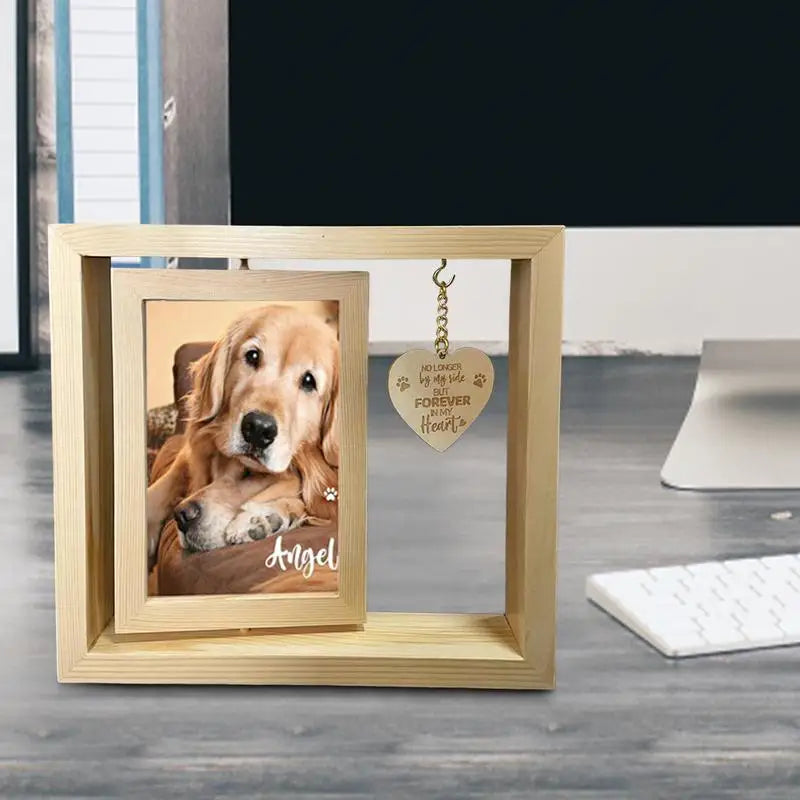 Rotatable Pet Memorial Photo Frame – Heart Pendant Desktop Keepsake