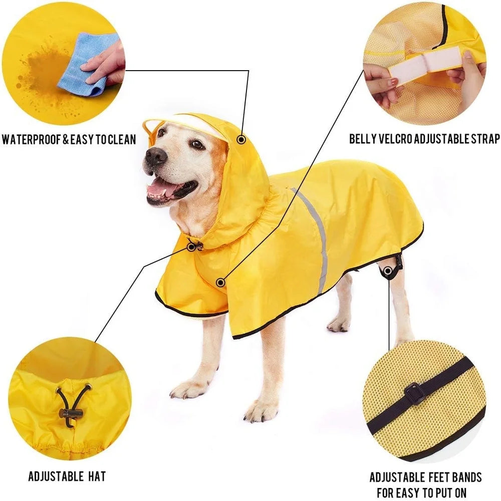 Waterproof Dog Raincoat – Lightweight Hooded Slicker with Adjustable Belly Strap, Leash Hole, and Reflective Strip
