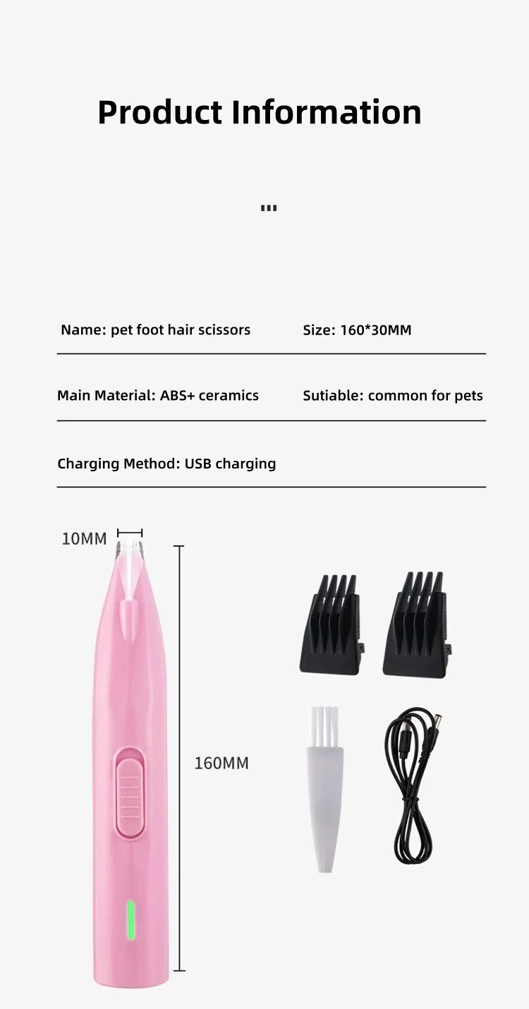 Dog Paw Trimmer – LED Grooming Clippers for Dogs & Cats, Rechargeable