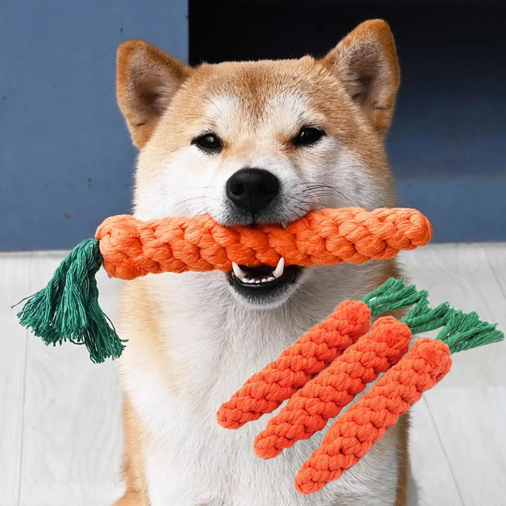 1Pc Carrot Dog Bite Rope Toy – Durable Braided Cotton Chew Toy for Puppies & Small Dogs – Safe, Molar & Teeth Cleaning Toy