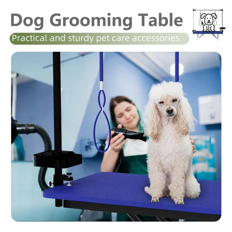 47" X-Lift Large Dog Grooming Table – Foldable Adjustable Pet Station with Arms, Nooses, Mesh Tray & Tool Rack (Blue)