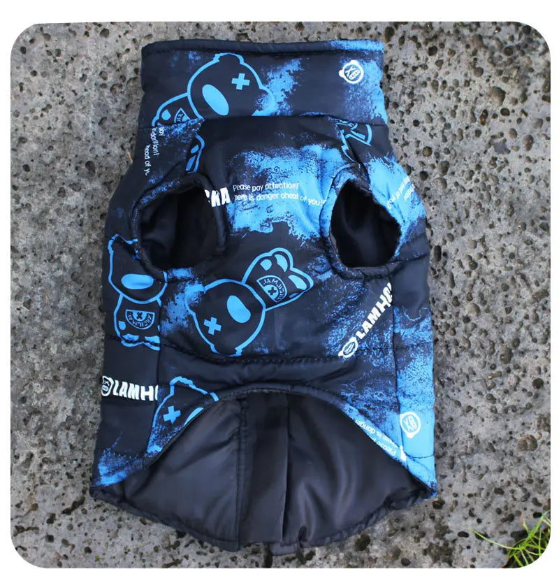 Fashion Waterproof Dog Jacket – Warm Winter Coat with Harness Buckle for Large Dogs