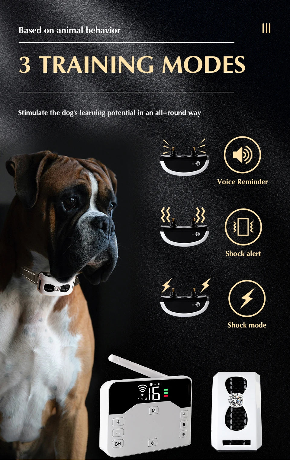 2-in-1 Wireless Dog Fence & Training Collar – Rechargeable Anti-Runaway System for Up to 3 Dogs