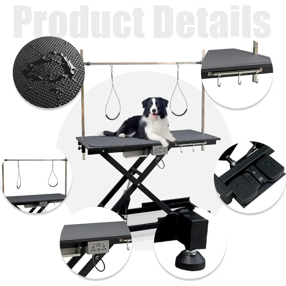 49.6” Adjustable Dog Grooming Table – Professional Pet Trimming Table with Arm & Noose
