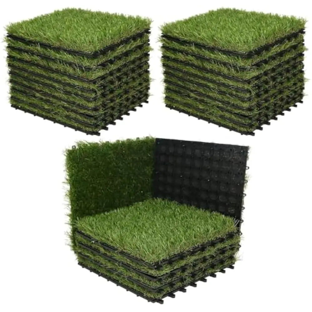 Outdoor Artificial Grass Turf Squares – 9-Pack 12"x12" Interlocking Fake Grass Mats for Patio, Balcony, Deck & Pet Potty Use