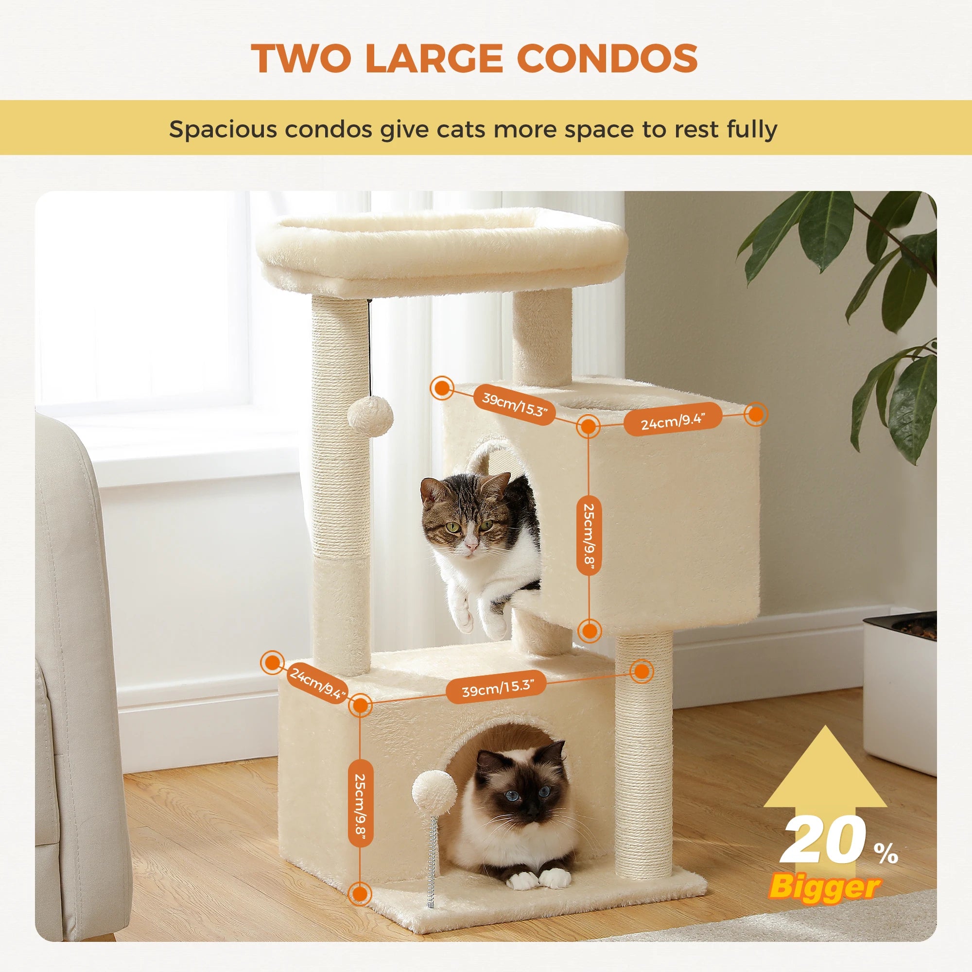 82cm Cat Tree Tower – Double Condos with Detachable Perch & Spring Ball