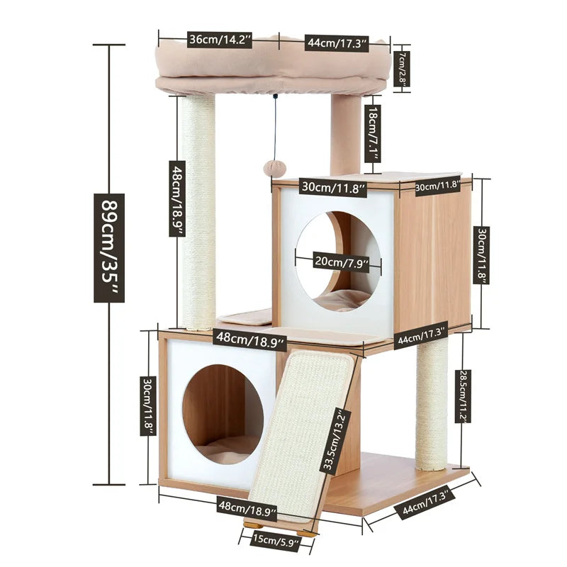 Cat Tree House – Double Condo Activity Center with Scratching Posts & Perch