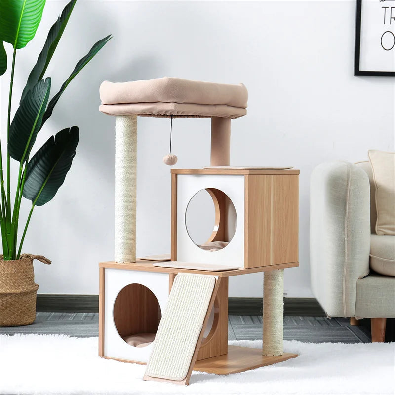 Cat Tree House – Double Condo Activity Center with Scratching Posts & Perch